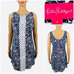 Lilly Pulitzer For Target Womens 4 Dress Blue White Upstream Fish Shift EUC